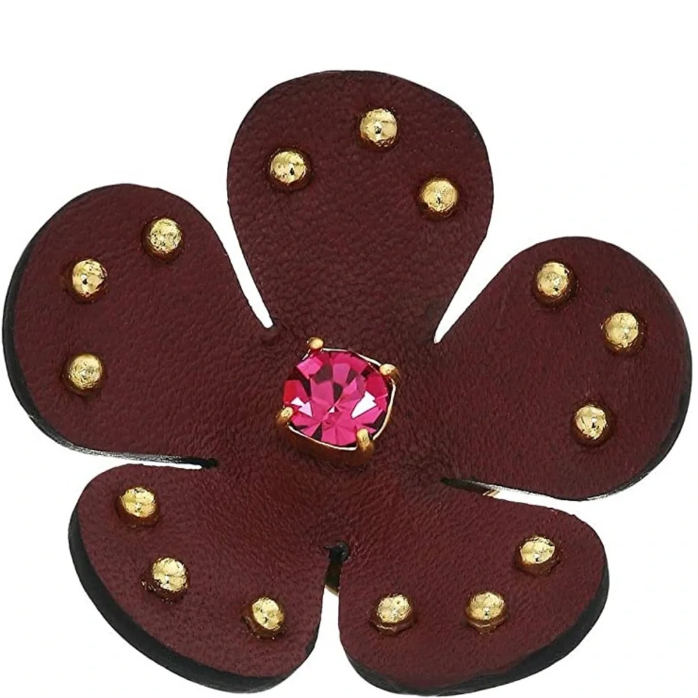 Kate Spade flower earrings. Burgundy leather with pink crystal centers. New!